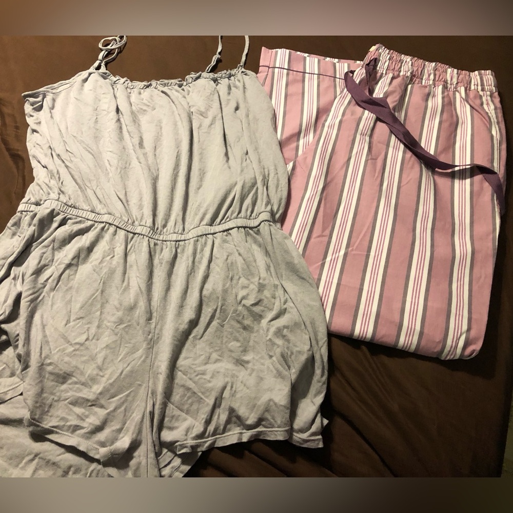 Gray Alfani Romper and Pink Striped Pants